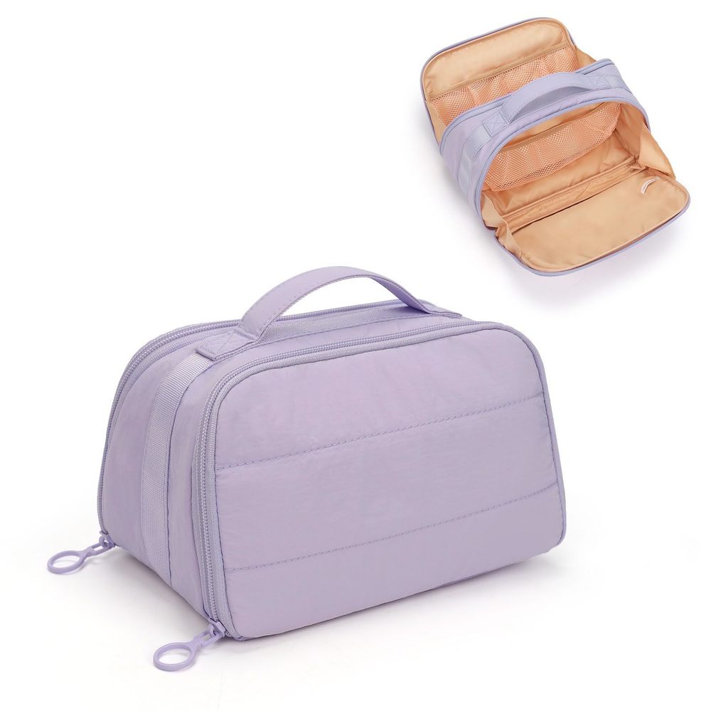 Travel Makeup Bag - Wide Open Cosmetic Bag For Women Make Up With Two😽